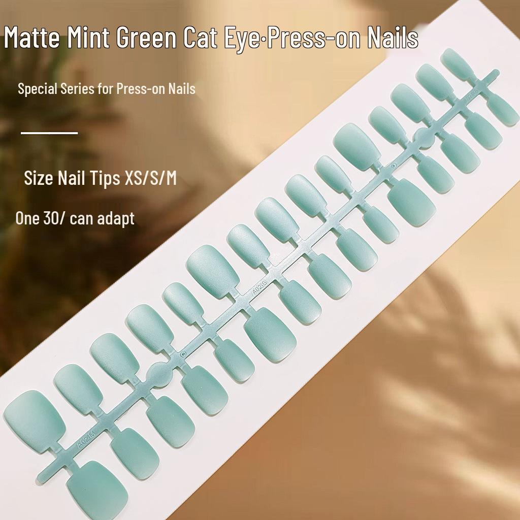 

Matte Mint Green Cat Eye Nail Patches - Simple, Clean, Pre-Finished Design