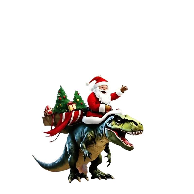 1 Pc Christmas Pendant Santa Claus On Dinosaur Ornament 2D Flat Acrylic Hanging Decoration For Christmas Tree Mantel Decor