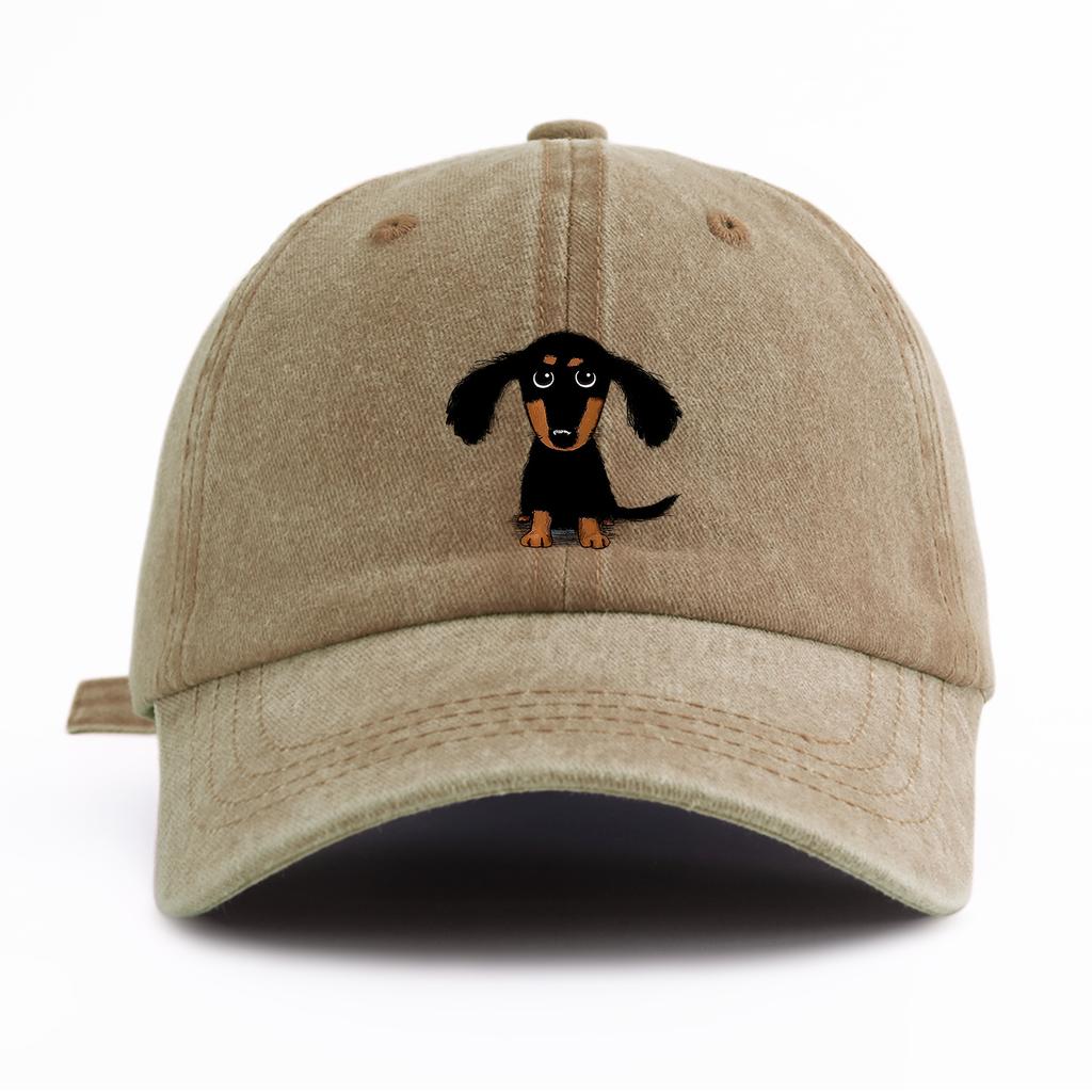 1pc Dachshund Print Washed Baseball Cap for Adults,Minimalist Retro Style Casual Soft Adjustable Dad Hat,Perfect As Gift