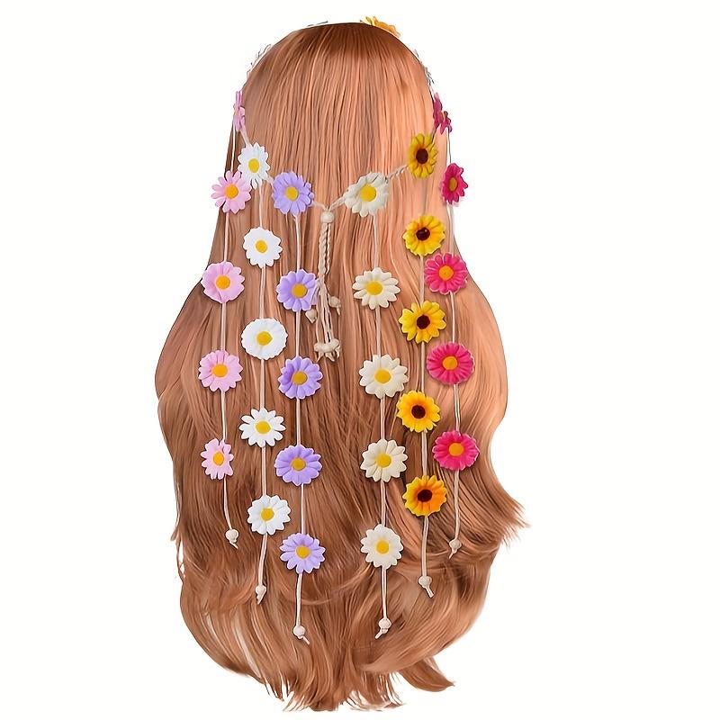 

1pc Bohemian Flower Decorative Headband with Sunflowers 70 s Hippie Style Summer Floral Hair Accessory, Simple Daisy Chain for Festival & Costume Outf