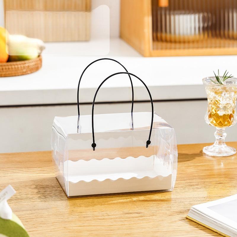Portable Cake Roll Transparent Box Western Style Dessert Packaging Boxes Rectangular Pastry Case 10pcs Handheld Swiss Roll Cases Double-sided Laminat