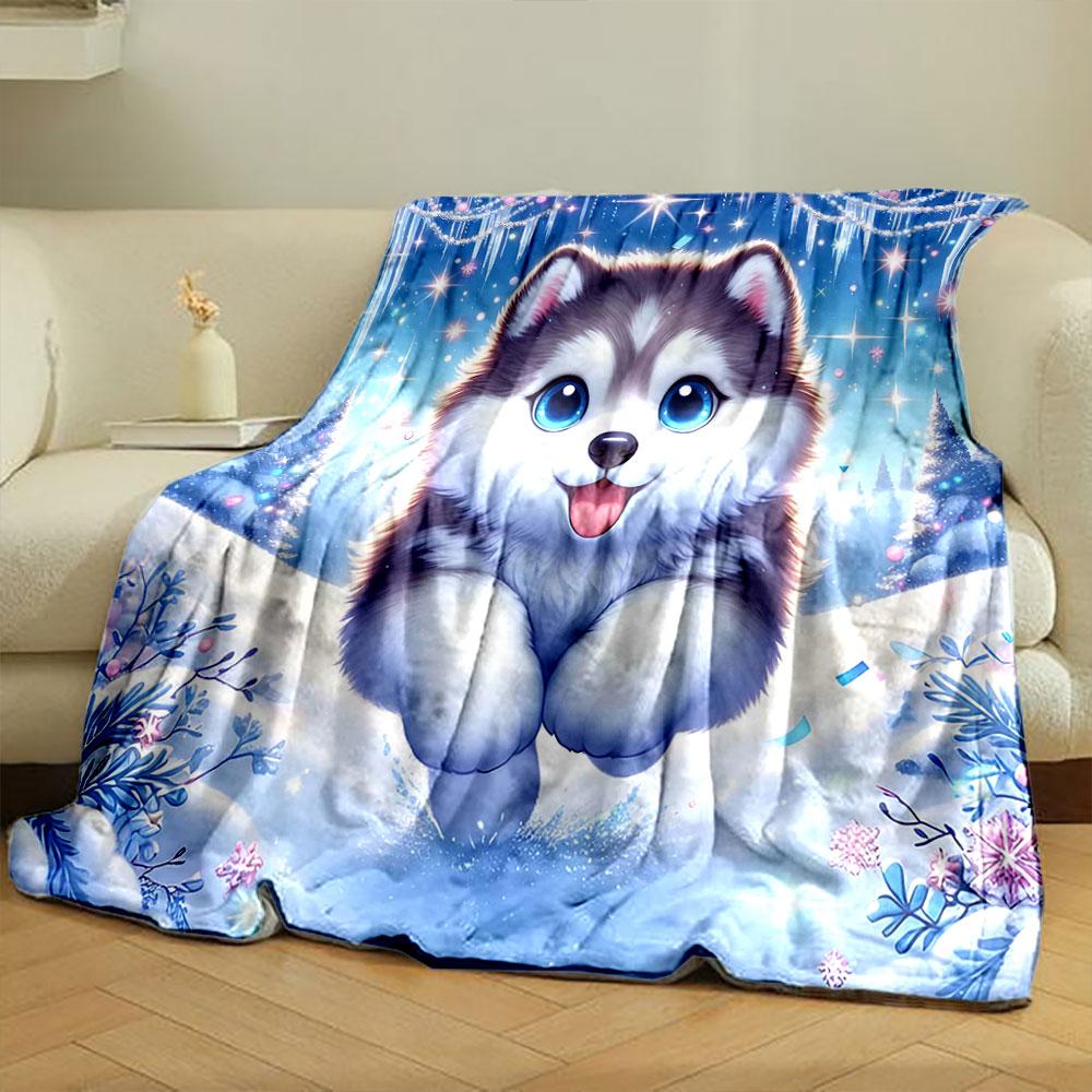 Süße Husky im Winterwunderland Aufdruck Decke weich und gemütlich perfekt für das Wohnzimmer Bett Sofa oder ein Nickerchen,Geschenk
