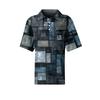 Womens Casual Short Sleeve Retro Floral Print Waffle Knit Polo Shirt Lightweight Button Down Top
