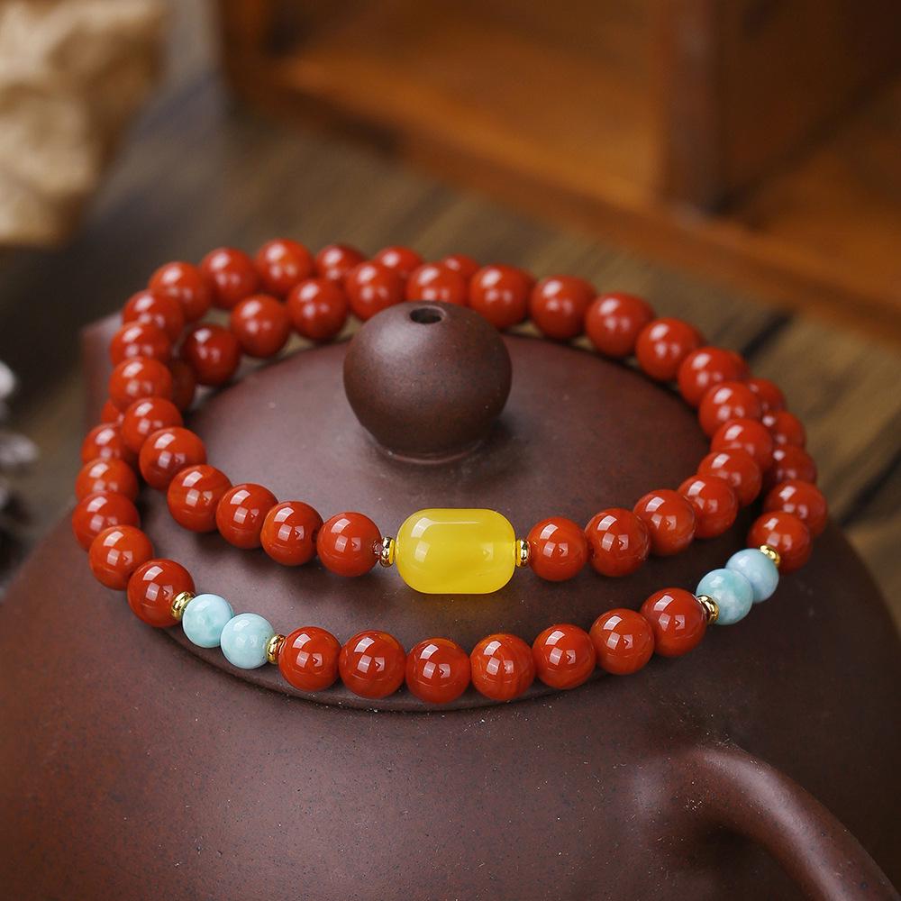 Designer Natural South Red Agate & Amber Beaded Women's Bracelet - High-Quality Fashion Accessory