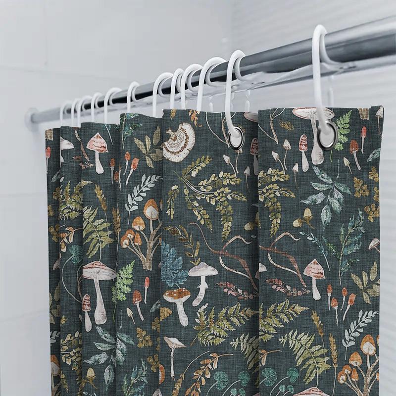 Mushroom Forest Shower Curtain Woodland Nature Decor Botanical Mushroomscape Bathroom Curtains Rustic Home Decor Vintage Cottage