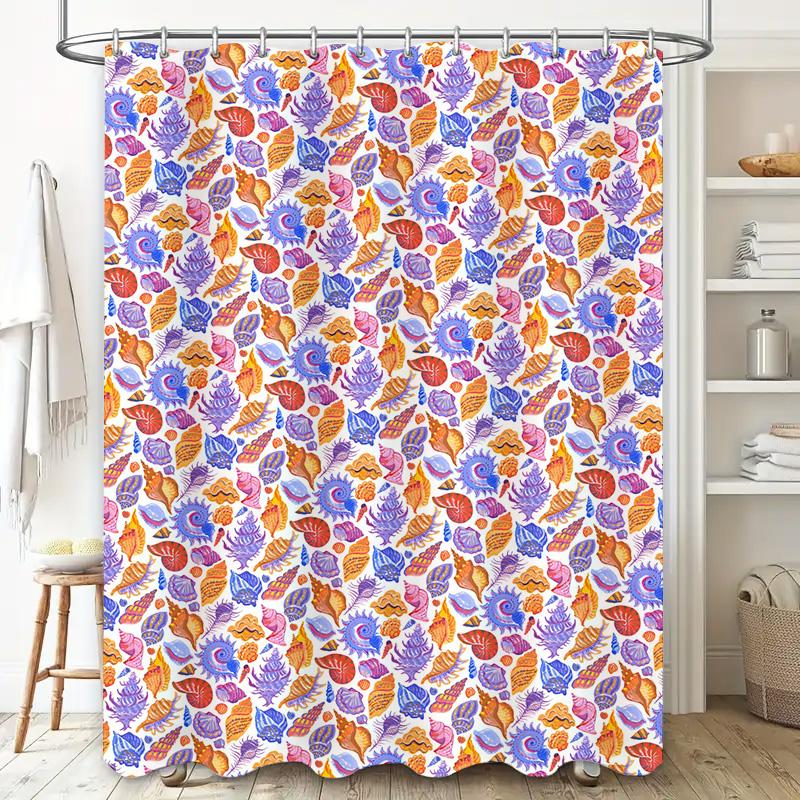 Colorful Bath Shower Curtain Waterproof Fabric Printed Leaves Design Bathroom Decor Home Decoration (Multicolor)