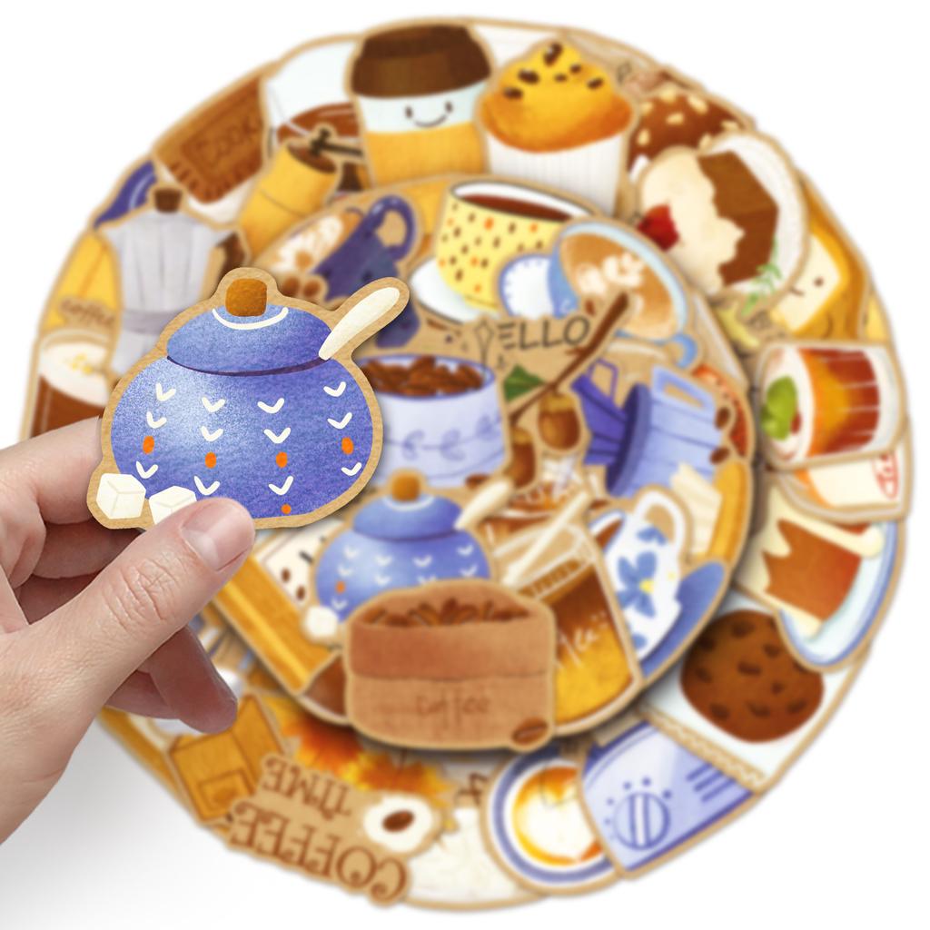 50 Creative Coffee Stickers Cartoon Hand-painted Small Fresh Decorative Mobile Phone Case Water Cup Sealing Sticker Hand Account Sticker