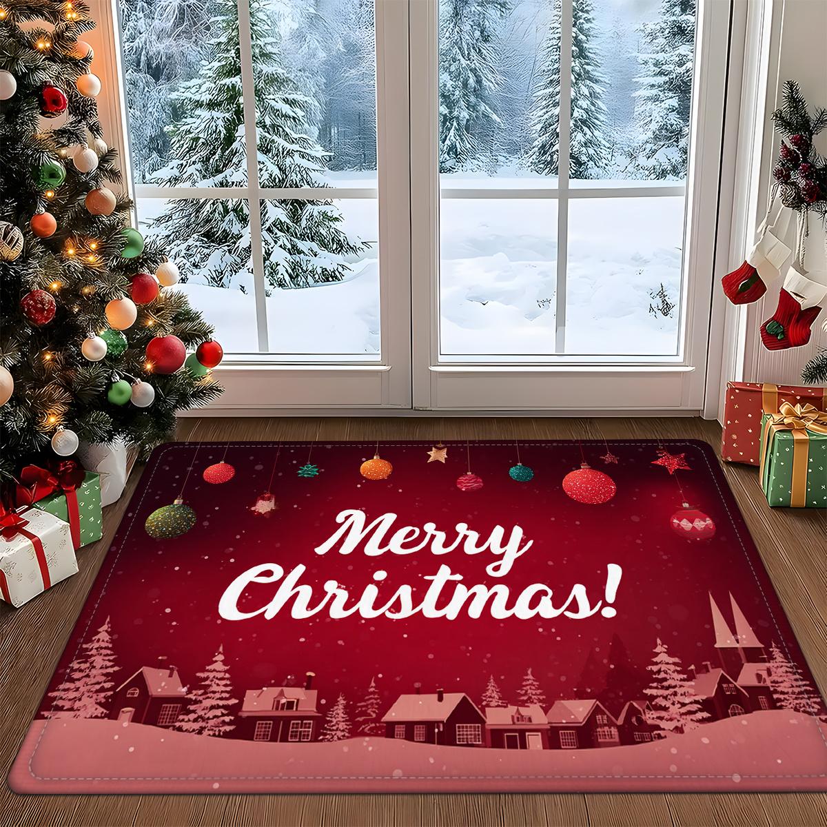 

Christmas Doormat Carpet, Heavy-Duty Absorbent Non-Slip Mat with Merry Christmas Text Machine Washable for Front Door Decor 40x60cm