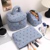 Fashion Heart Print Women Corduroy Makeup Bag Large Capacity Travel Organizer Cosmetic Pouch Small Handbag Zipper Make Up Bag