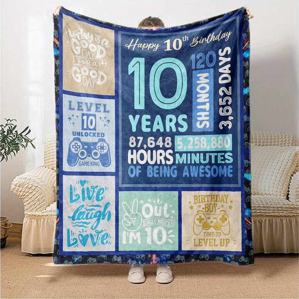 10Th Birthday Celebration Cozy Blanket for Sofa Couch Office Bed Picnics Four Seasons Multipurpose Modern Ideal Gift For Thanksgiving Y1