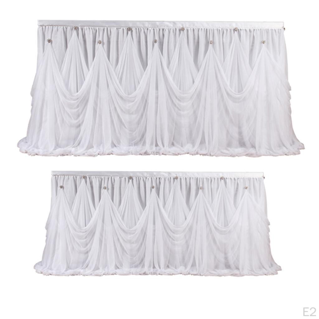 White Table Skirt Lace Taffeta - Tulle Skirting for Round or Rectangle Birthday,