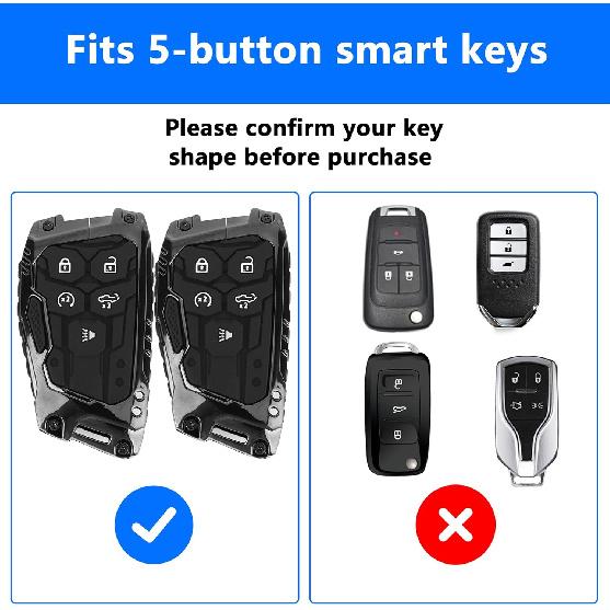 Key Fob Cover For Chevy Silverado GMC Sierra 1500 2500HD 3500HD (–2025), 5-Button Key Case With Keychain, Heavy Zinc Alloy Metal Protector