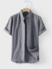 Men's Short-Sleeve Linen Shirt - Summer Casual Loose Fit with Lapel Collar, Cotton and Linen Blend, Plus Size Available