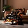 Battle-ready soldiers confronting gigantic, fiery humanoid figures. for all seasons blanket lunch break throw gift