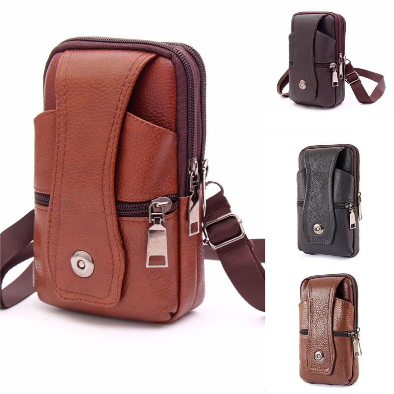 Retro PU Leather Men Waist Bag Multifunctional Outdoor Casual Belt Bag Mobile Phone Pouch Fanny Pack For Men
