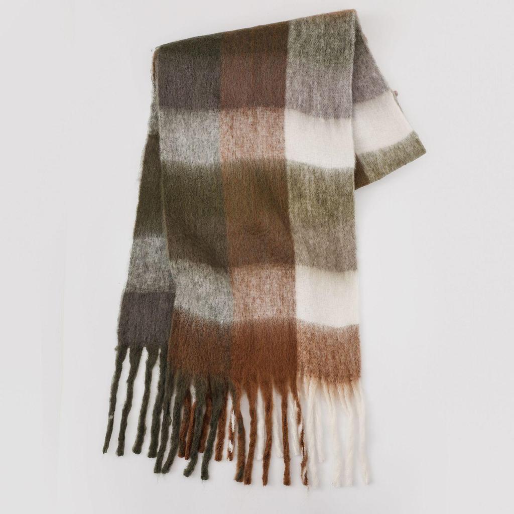Women's High-Grade Colorful Plaid Mohair Scarf - Thick, Warm, and Versatile for Winter