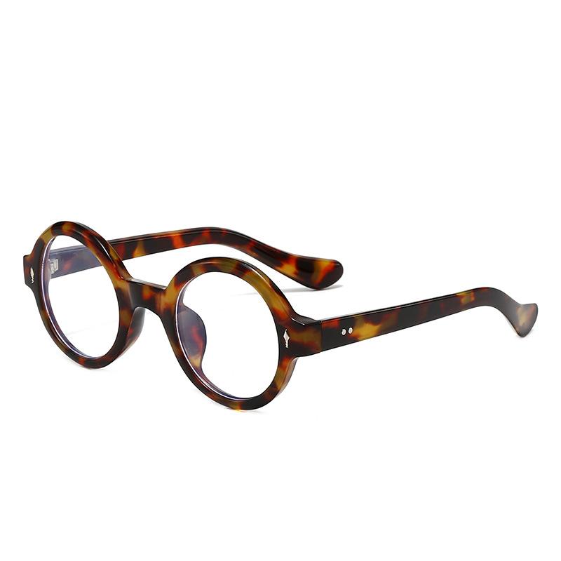  Fashion Round Glasses Frame Anti Blue Light Women Retro Green Leopard Fake Glass Computer Eyeglass