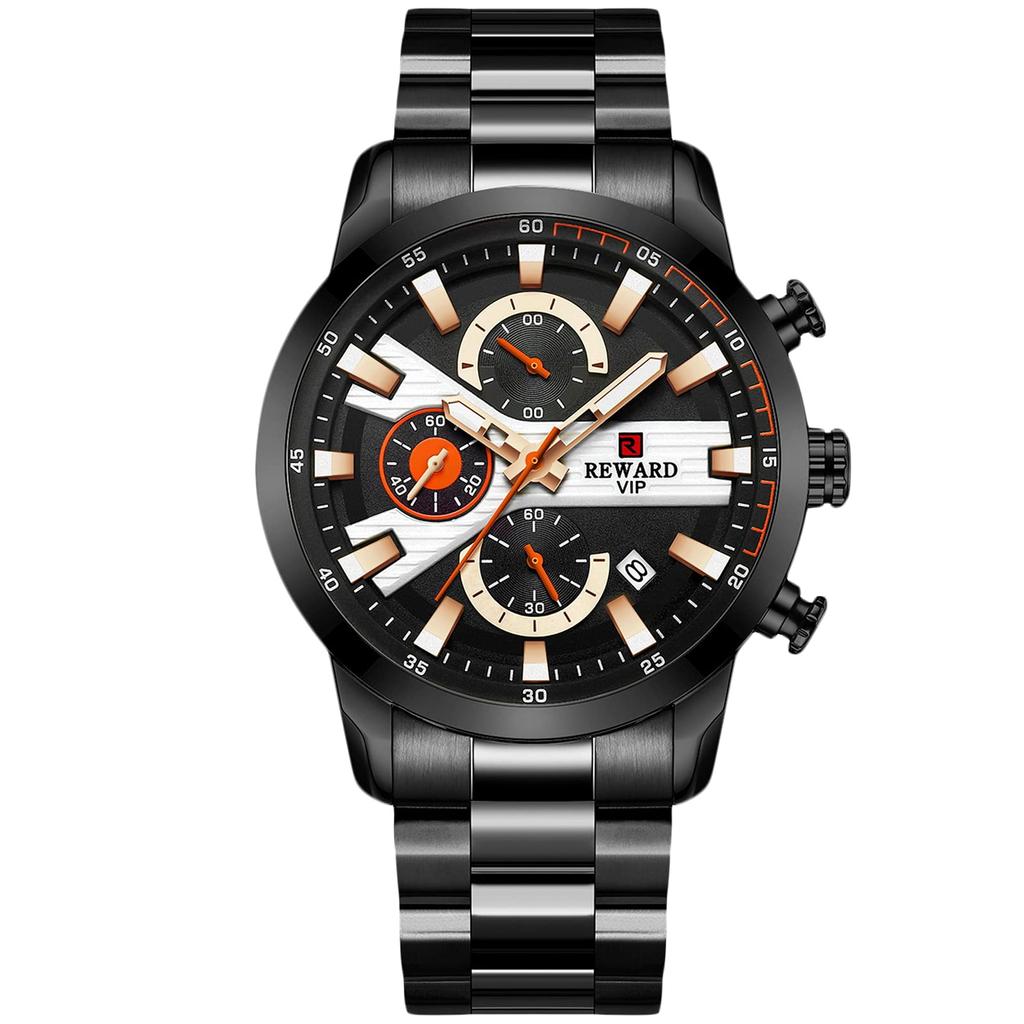 RORIOS Analog Luminous Date Display Waterproof Multifunctional Analog Chronograph Quartz Business Watch Stainless Steel Band Stylish Sports Commuting