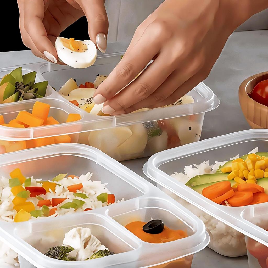 MiniMood Bento Set of Lunch Food Storage Microwave and Dishwasher Colorful Airtight PP Suitable for Adults and Sandwich Green Boxes, 7, 3-Compartment