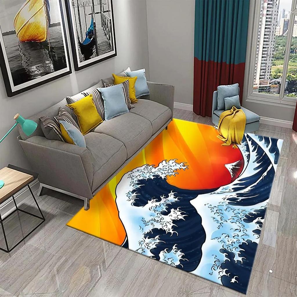 Japanese-style Sea Wave Carpet Floor Mat Entrance Doormat Home for Living Room Bathroom Bedroom Soft Non-slip Absorbent Area Rug