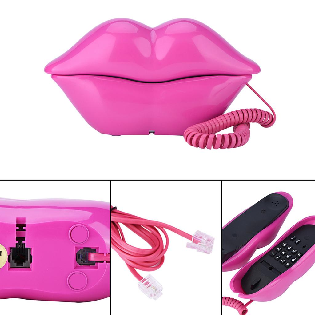 Funny Rose Red Lip Plastic Telephone Wire Landline Phone Home Decoration