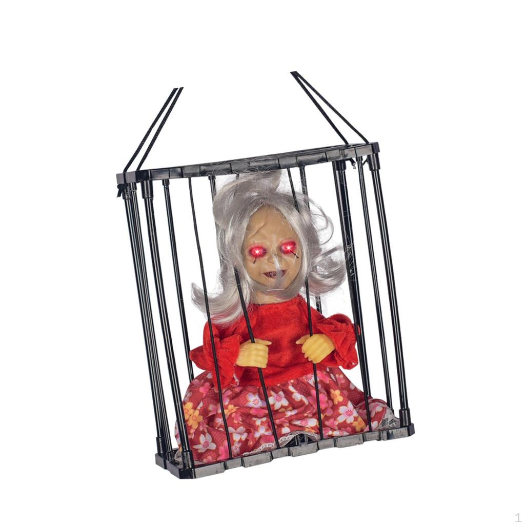 Screaming Halloween Decoration Cage Prisoner Spooky Creative Light up Eyes with Motion Sensing for