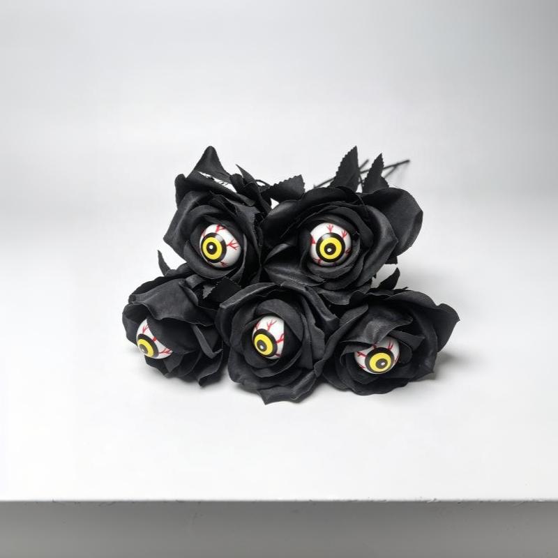 1Pc With Eyeball Halloween Eyeball Rose Simulation Handmade Eyeball Fake Flower Exquisite Artificial Black Rose Accessories