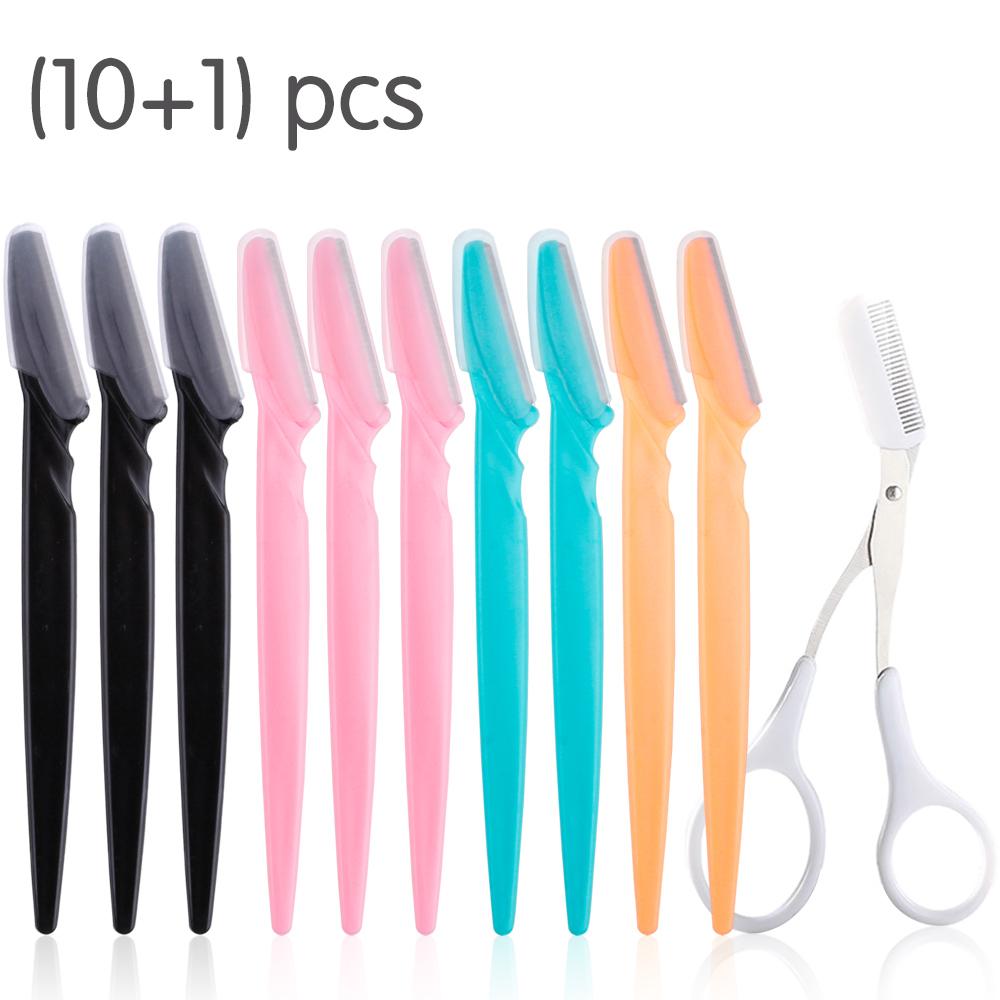11Pcs Professional Eyebrow Trimmer Safe Blade Brow Scissors Comb Set Women Face Hair Remover Scraper Shaver Makeup Beauty Tools