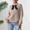 Damen Oberteil, Pullover mit halbohem Kragen, Patchwork aus Mesh und Schleife, Fleece in gemischten Farben, Herbst- und Winter-Basisschicht