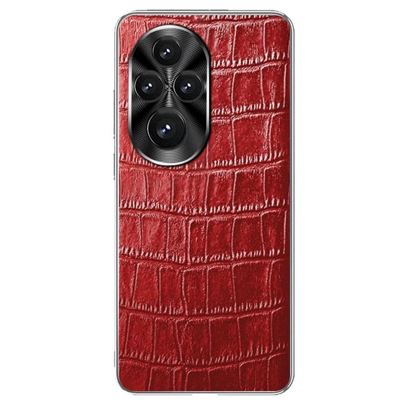 

For Honor 200 Pro 5G Case Crocodile Texture Genuine Cow Leather+TPU Phone Cover Red