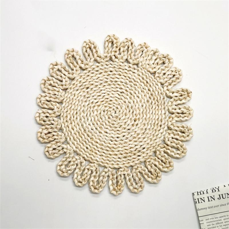 15" New Pastoral Style Grass Woven Flower Mats Hand Woven Corn Skin Meal Mats Home Thickened Insulation Pad Homestay Mat