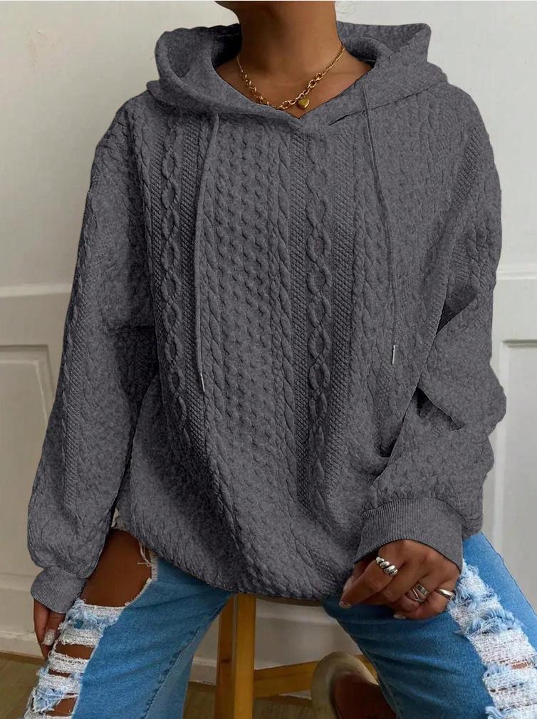 European & American Women's Casual Jacquard Loose Hooded Knit Sweatshirt