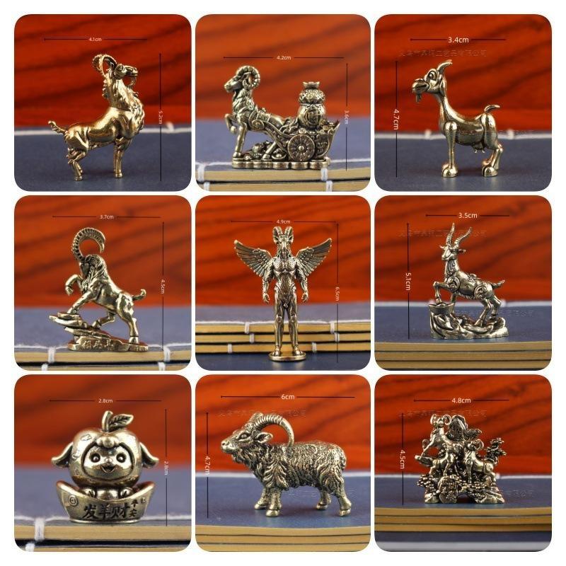 2027 Chinese Zodiac Goat Brass Figurine Polished Handmade Lucky Sheep Statue Ornament for Living Room Shelf Decor New Year Gift