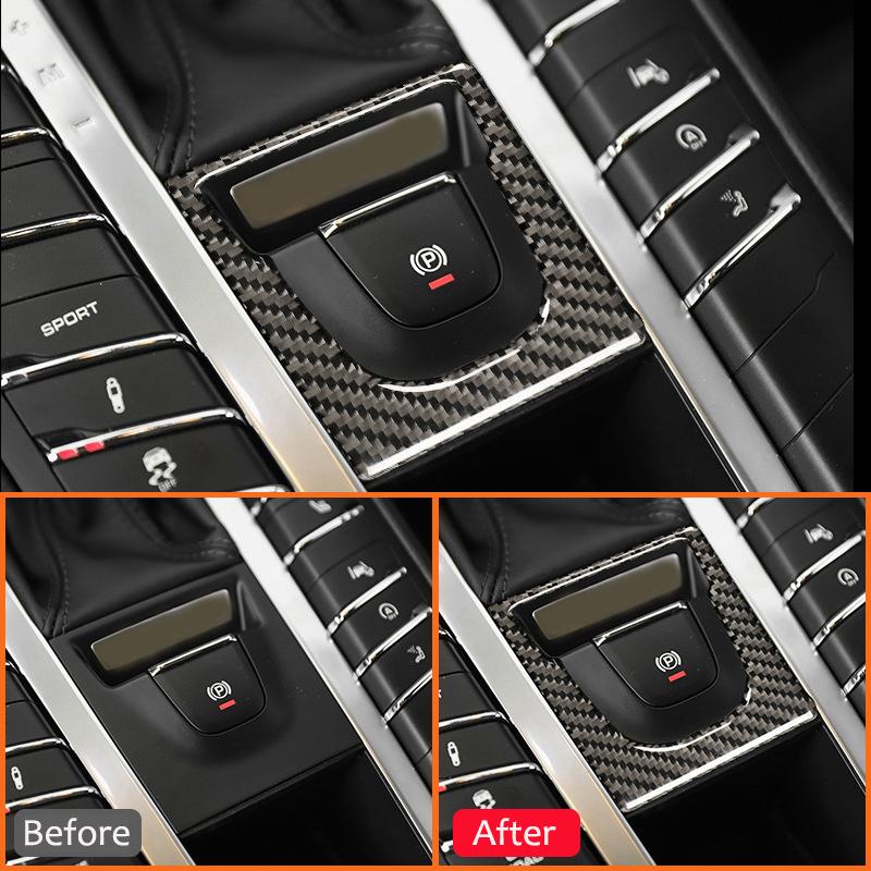 For Porsche Macan 2015-2018 Carbon Fiber Car Electrical Park Brake Button Panel Frame Interior Decoration Sticker Accessories