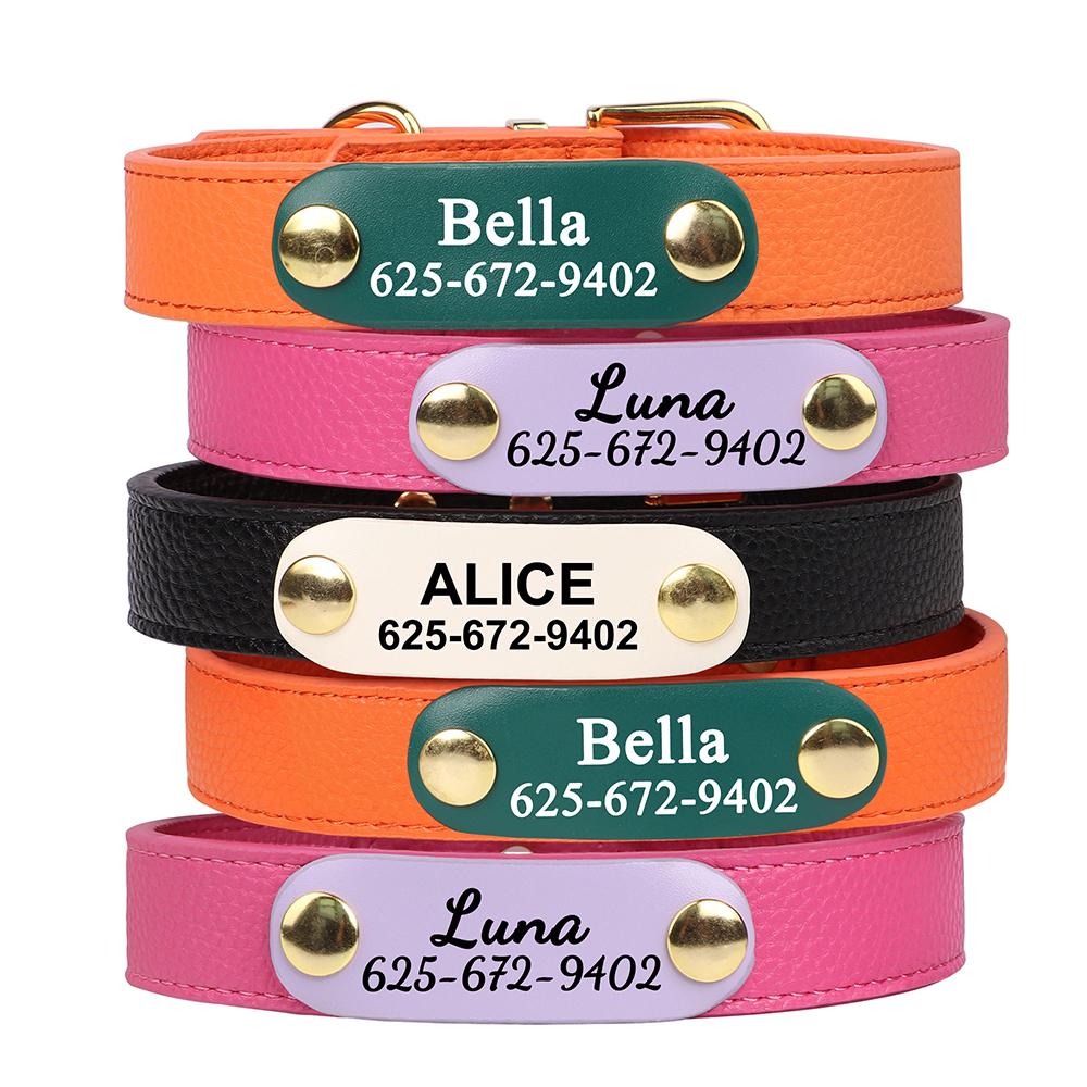 

New Personalized Dog Collar Customized Leather Pet ID Collars Free Print Pet Name Phone Number for Small Medium Dogs Anti-lost S оранжевый