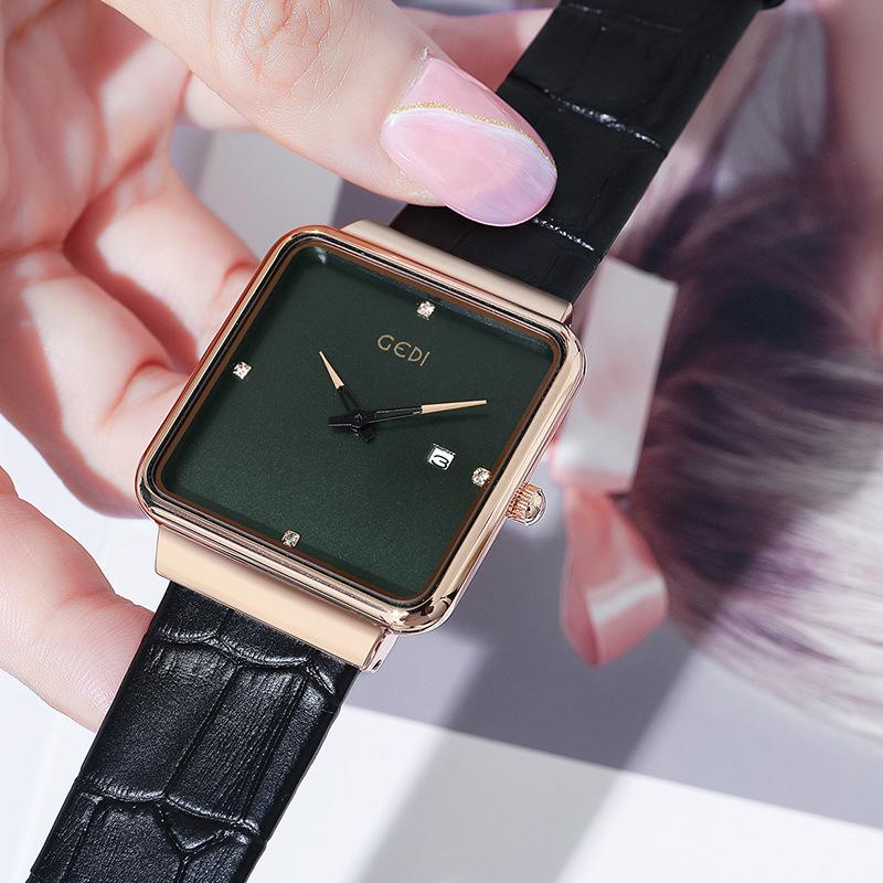 Women'S Simple Square Calendar Watch Fashion Personality Two-Pin Belt Quartz Watch
