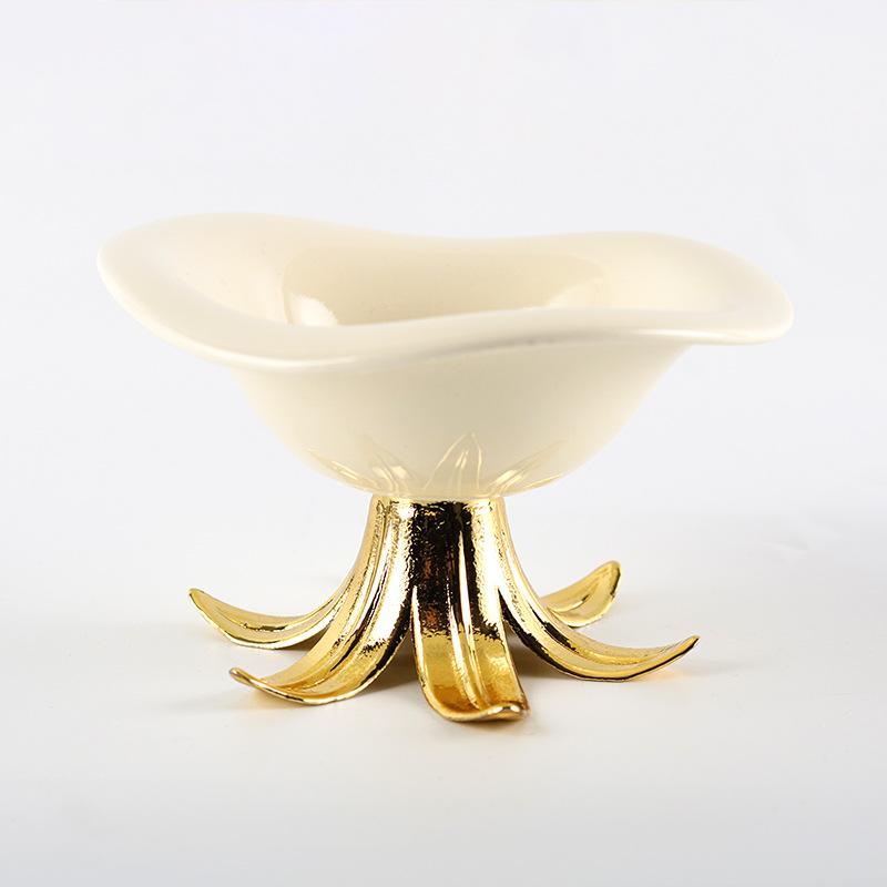 Creative Ceramic Fruit Plate Golden Branches Desktop Storage Container Candy Plate Tray Bowl Home Decoration Accessories