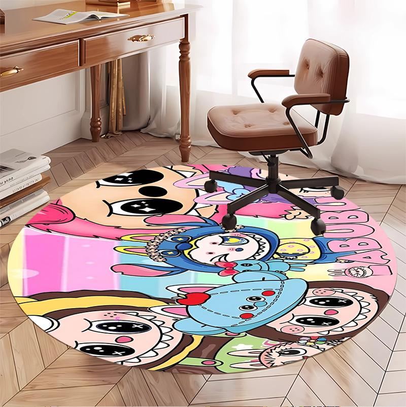 Labubu Pattern Round Rug, Indoor/Outdoor Mat, for Picnic, Gameroom, Bedroom, Office, Living Room, Home Decor Carpet, Birthday Gift