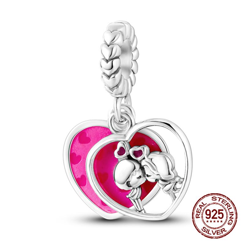 925 sterling copper boys and girls lovers pendant charms Fit 4MM hole diameter bracelet charm beads necklace Diy female Zircon