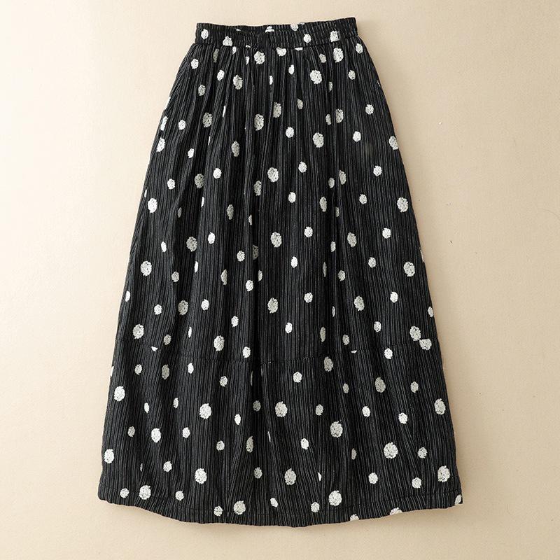 2025 Polka Dot Quilted A-line Women's Skirt - Black, Warm, Trendy, Autumn/Winter