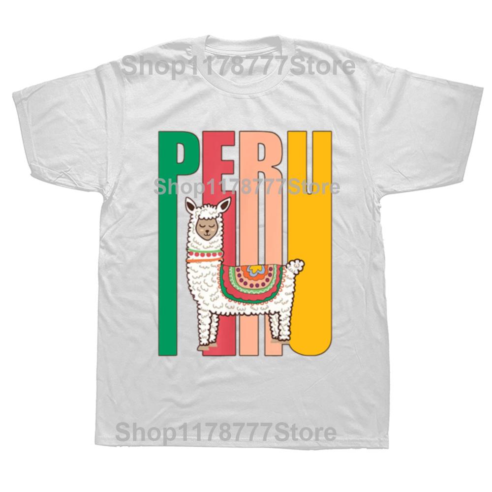 Funny Vintage Peru Alpaca Peruvian Llama T Shirts Graphic Cotton Streetwear Short Sleeve Birthday Gifts Summer Style Tshirt Men