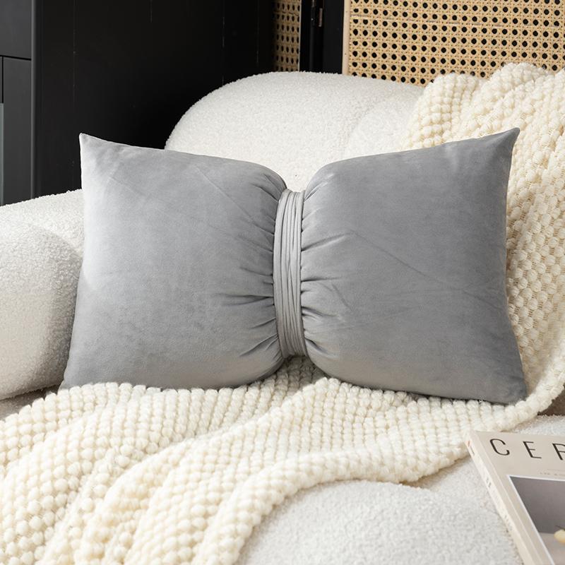 Velvet Bow Pillow Soft Plush Cushion Cover Home Decor Solid Color Pillow Covers Living Room Bedroom Tatami Decorative Pillowcase