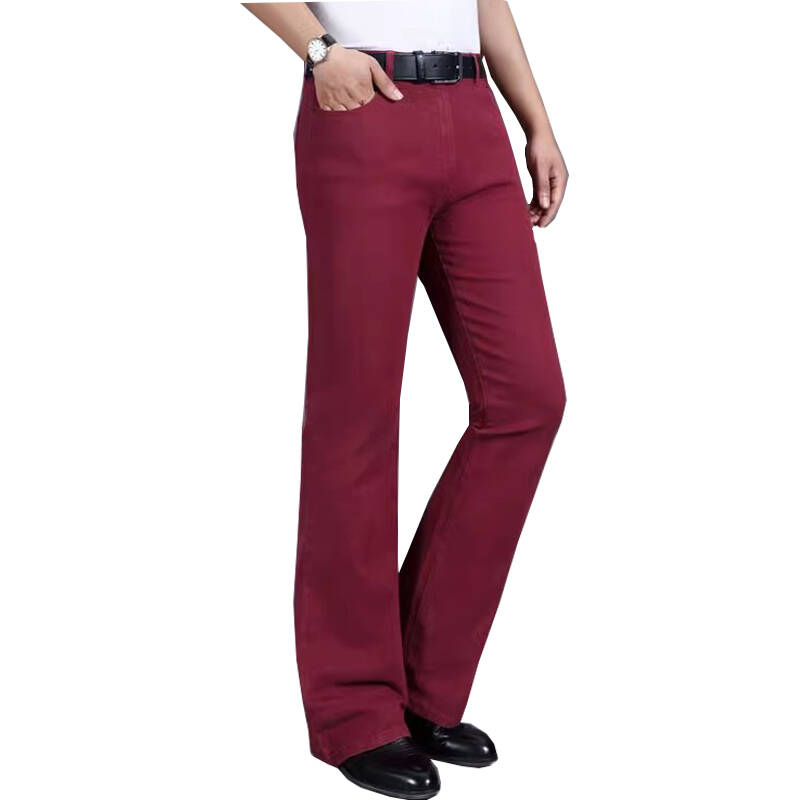Men's Mid-Rise Eastic Denim Flared Jeans Men's Fashion Slim Fit Flared Pants