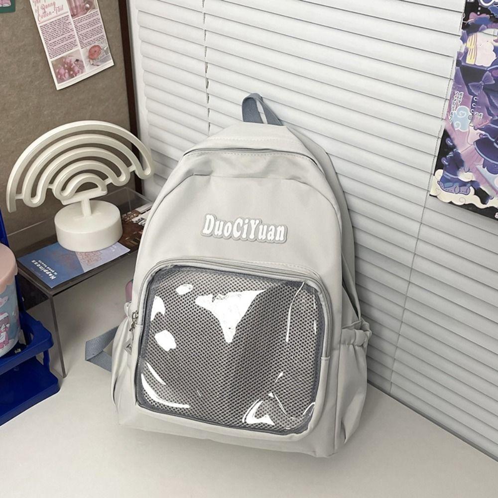 Solid Color Pockets Itabag Large Capacity Korean Style School Bag Jk Transparent Backpack  Kids