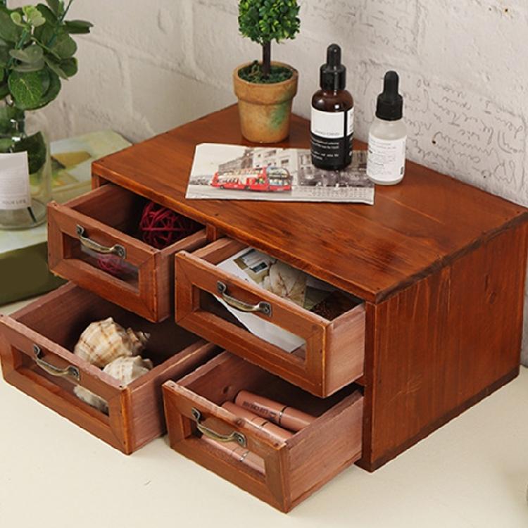 Antique Wooden Jewelry Box Classical Wooden Drawer Cabinet Storage Container For Makeup Tools And Small Items