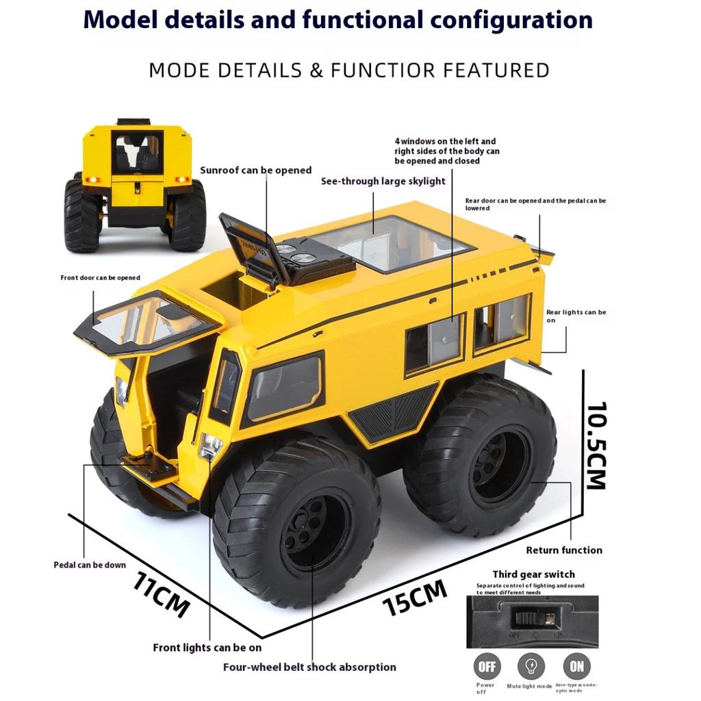1/24 Scale Sherp All-terrain Car Model Toy Metal Diecast Sound Light Pull Back Shock Absorption Off Road Vehicle Gifts for Kids