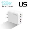 PD 120W Mobiles Ladegerät: 5V/2.4A Mehrfachport-Adapter mit PD und 3 USB für EU, USA und UK