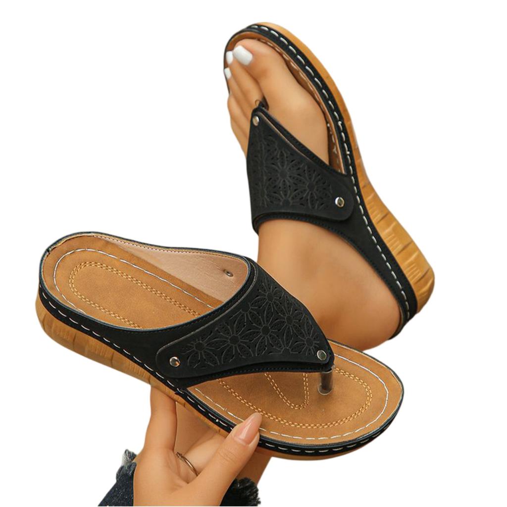 Women's Summer Hollow Out Thong Sandals Platform Slip On Casual Flip Flops Lightweight Comfortable Beach Shoes