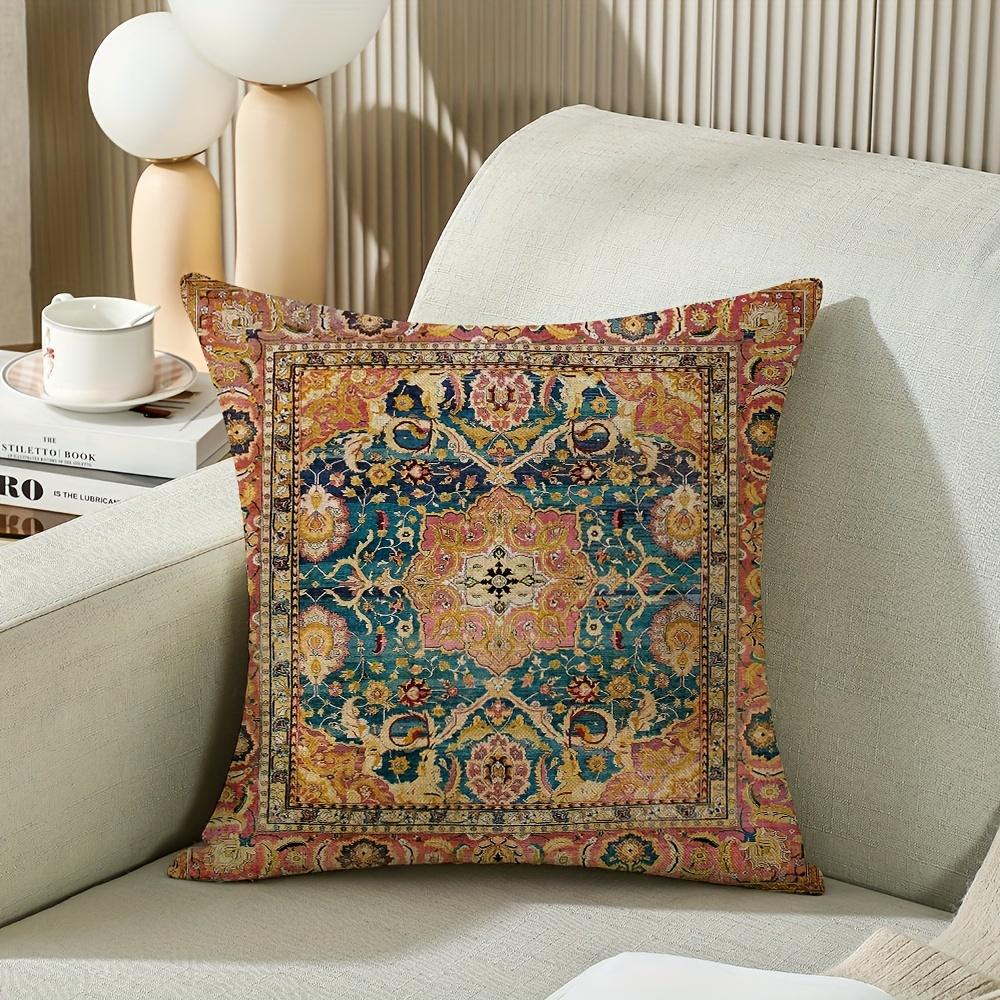 Carpet Pattern Pillow Covers Orange Red Ethnic Design Decorative Cushion Covers For Sofa Bed Couch Livingroom Outdoor Home Decor