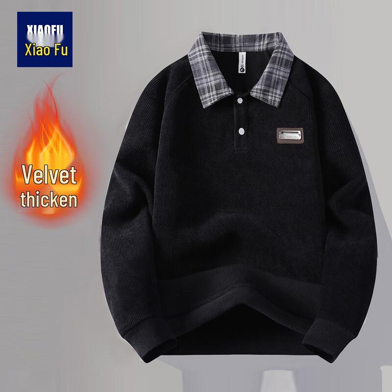 Herren Karierter Kragen Pullover Fleece Sweatshirt
